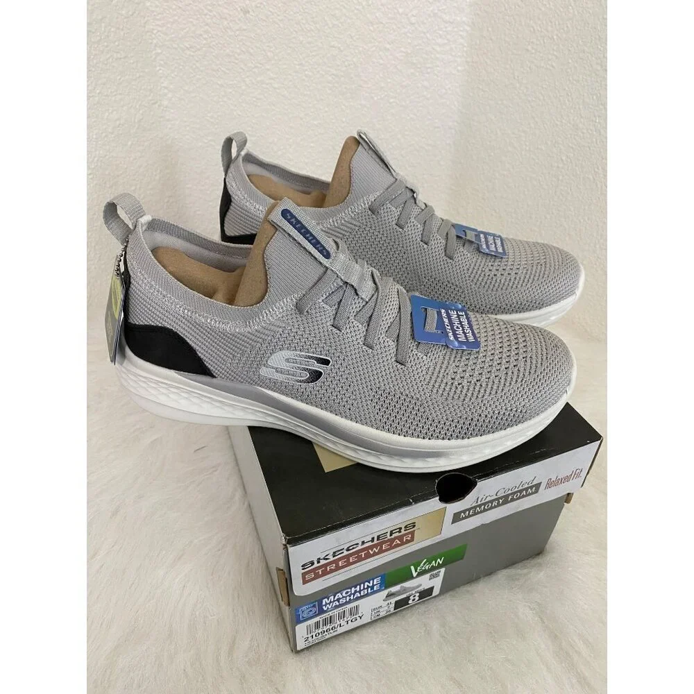 Skechers Mens Vegan Slade-Gatlin Gray Relaxed Fit Sneakers Machine Washable